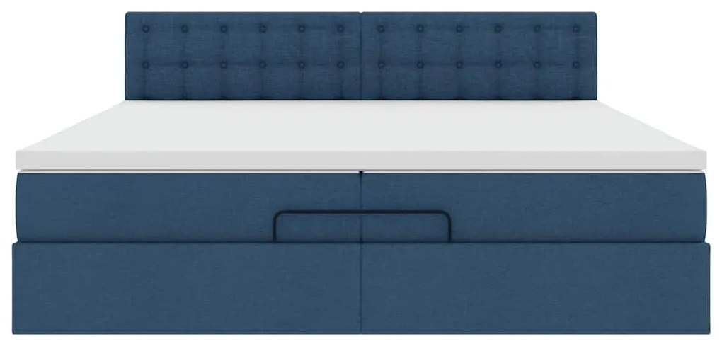 Estrutura de cama otomana com colchão 200x200 cm tecido azul