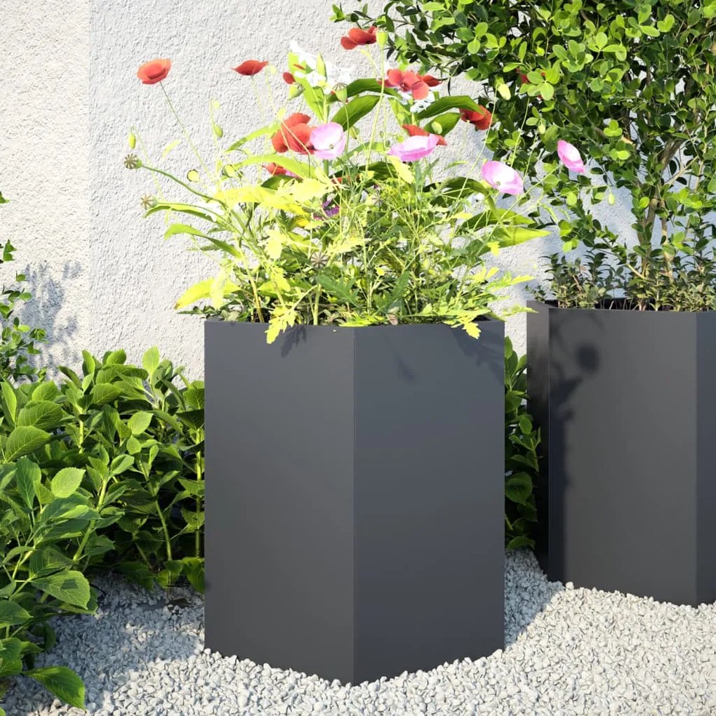 vidaXL Vasos floreiras jardim 2 pcs hexagonal 46x40x45cm aço antracite