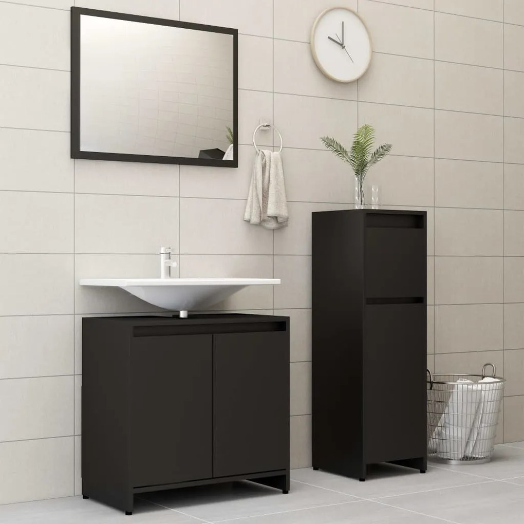 3056926 vidaXL 3 pcs conjunto de móveis de casa de banho contraplacado preto