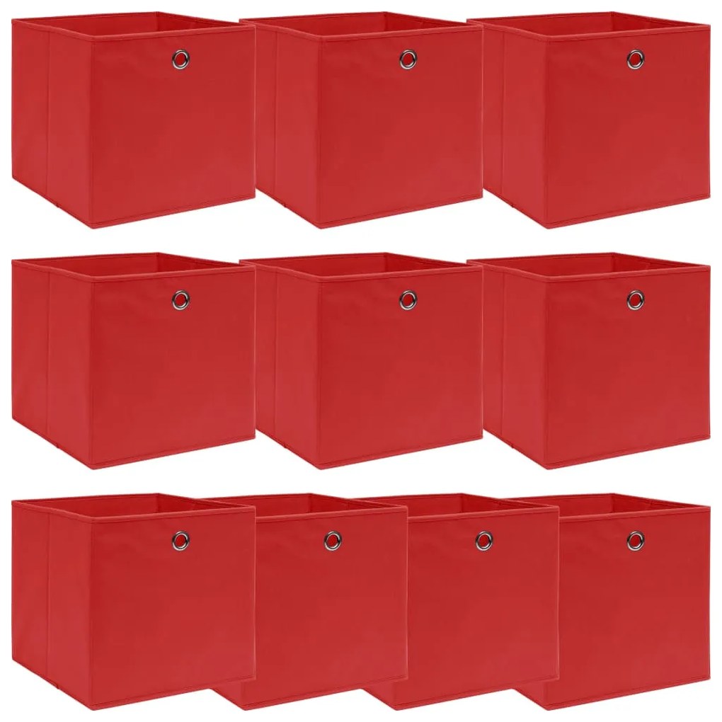288363 vidaXL Caixas de arrumação 10 pcs 32x32x32 cm tecido vermelho