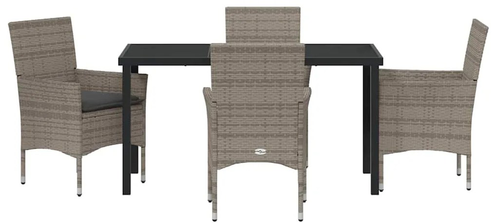 Conjunto de Jantar para Jardim com 5 Peças e Almofadas Cinzas em Ratta