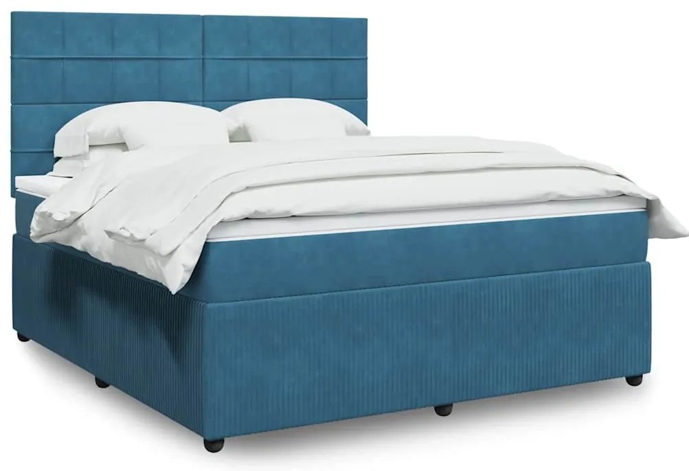 vidaXL Cama com molas/colchão 180x200 cm veludo azul