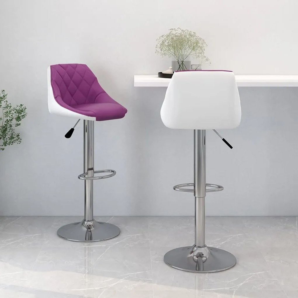 vidaXL Bancos de bar 2 pcs couro artificial roxo e branco