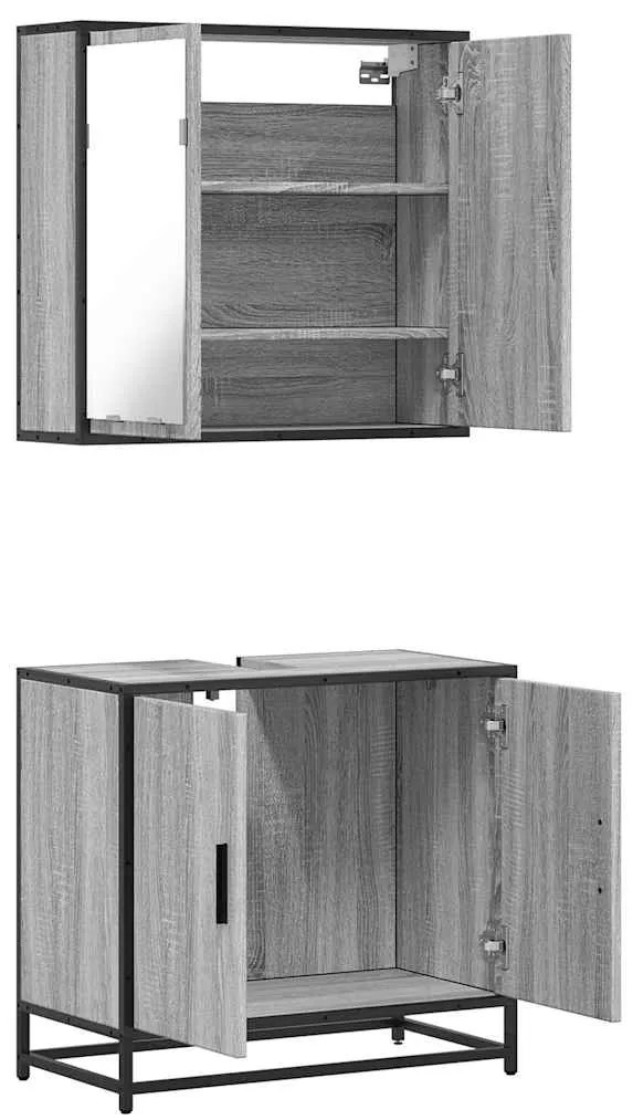 2 pcs conjunto móveis WC derivados de madeira sonoma cinza