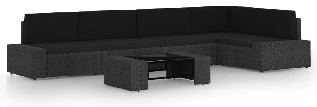 6 pcs conjunto lounge de jardim c/ almofadões vime PE preto