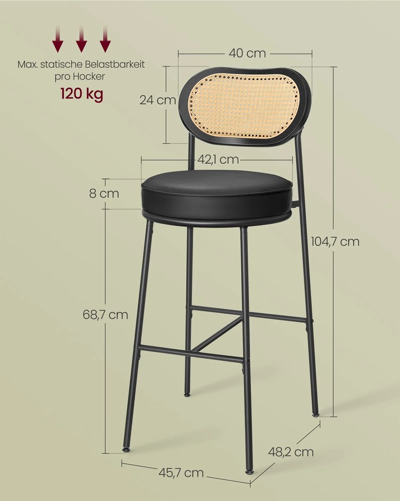 Conjunto 2 Bancos de bar 2 altos encosto curvo 48,2 x 45,7 x 104,7 cm Preto