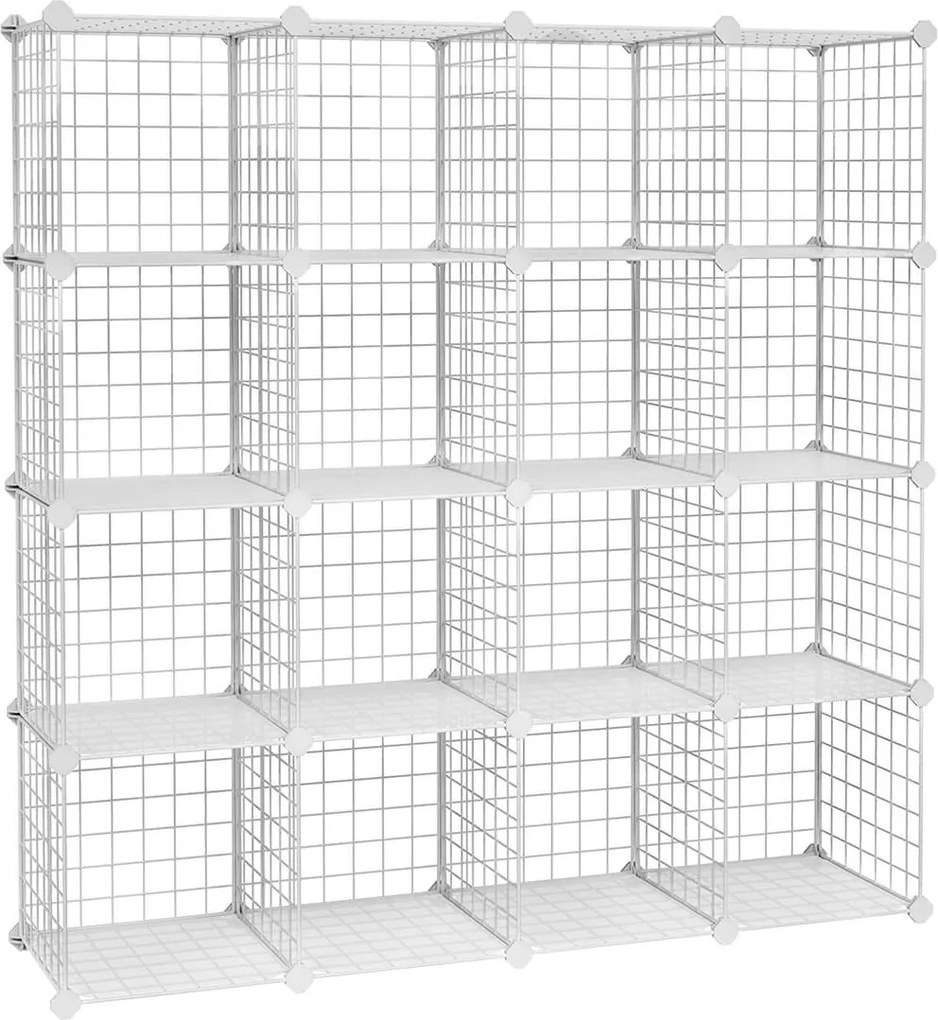 Armario de encaixe Plástico 16 cubos de grelha 123 x 31 x 123 cm branco