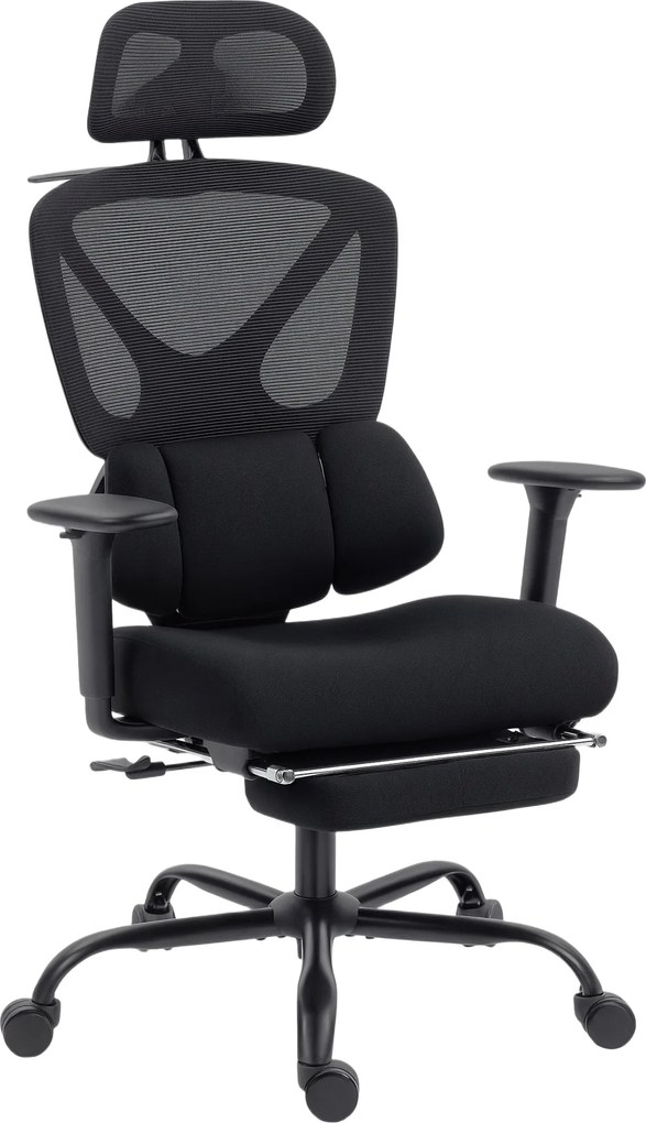 Cadeira de escritório ergonómica, cadeira de escritório com apoio lombar dinâmico e adaptável, 73 x 75 x 120-128 cm, preta