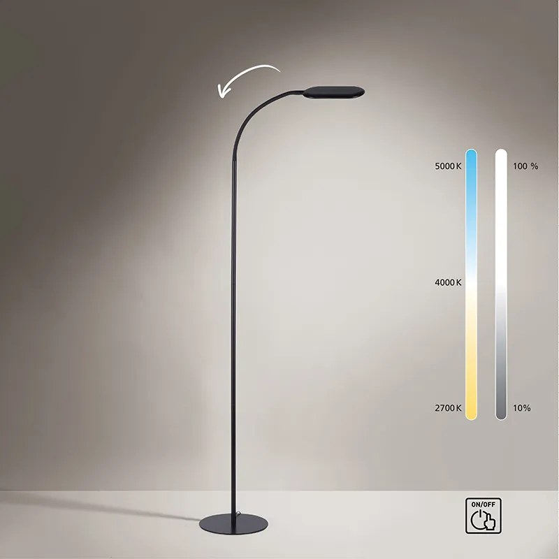Candeeiro de pé moderno preto com dimmer e LED - Kiril Moderno