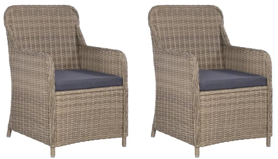 Cadeiras de exterior c/ almofadões 2 pcs vime PE castanho