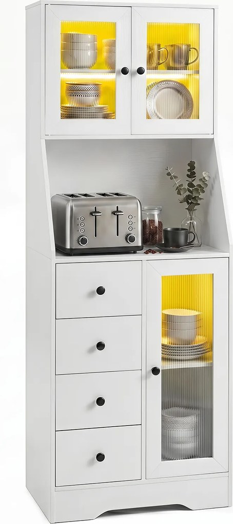 Armário de cozinha, 60 x 40 x 163 cm, Luzes LED RGB Reguláveis, Branco