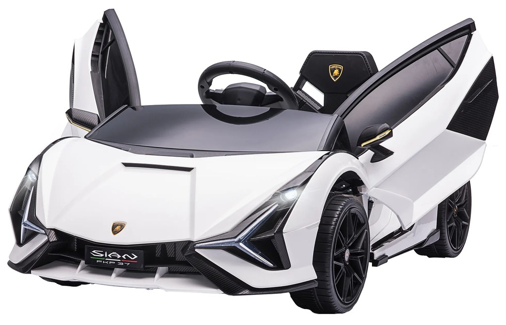 HOMCOM Carro Elétrico Lamborghini SIAN 12V com Controle Remoto Abertura da Porta Música MP3 USB e Faróis 108x62x40 cm Branco | Aosom Portugal