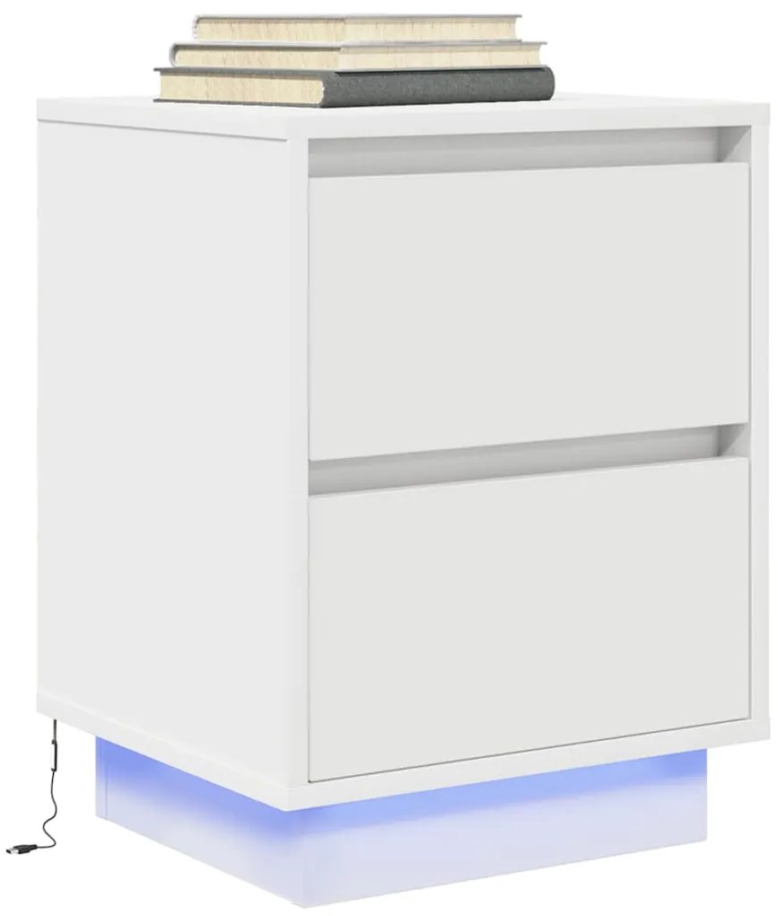 vidaXL Armário de cabeceira com luzes LED branco 38x34x50 cm