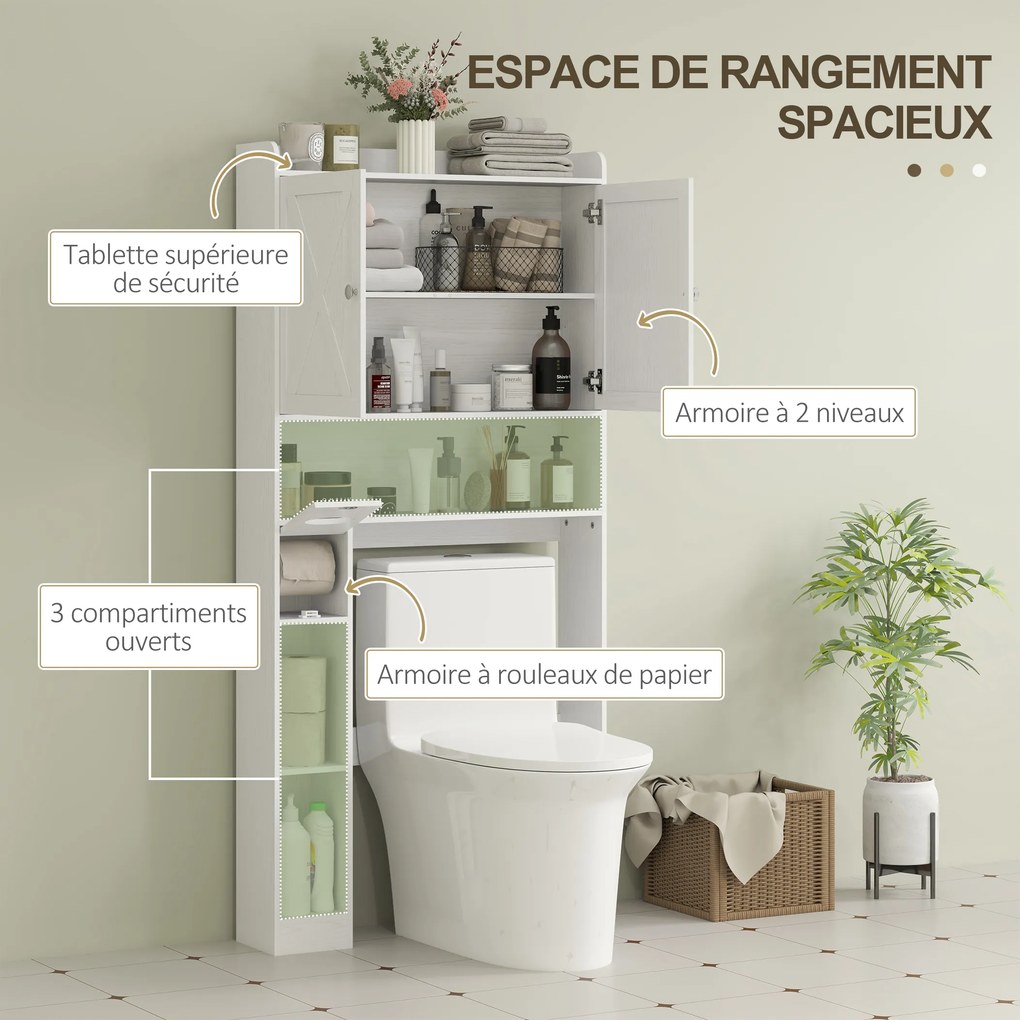 Móvel de casa de banho para colocar sobre a sanita 81,5 L x 19,6 P x 172 A cm, com armário com porta tipo celeiro, prateleira ajustável, compartimento