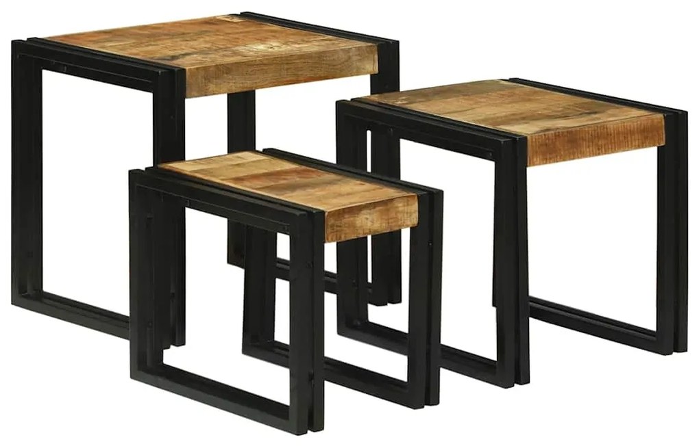 vidaXL Mesa de Ninho 3 pcs Madeira Sólida de Manga e Metal