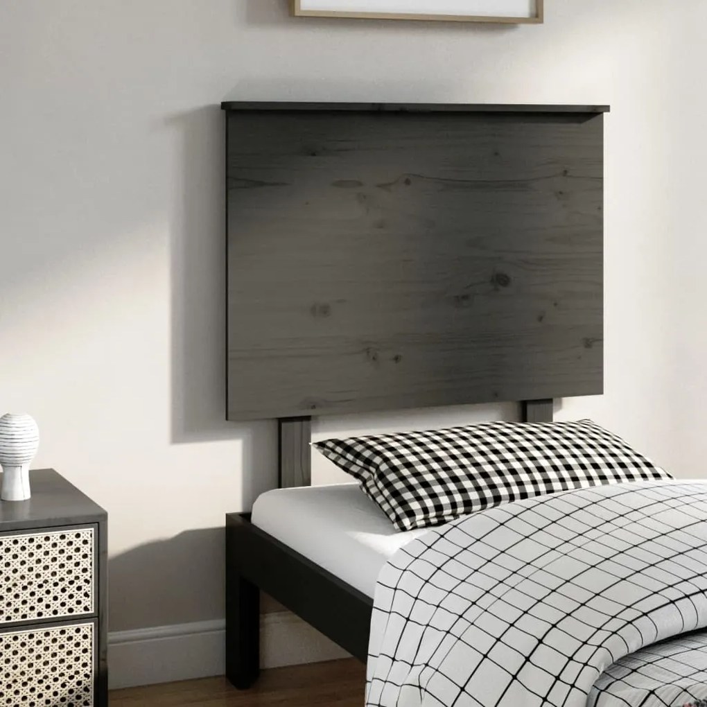 819147 vidaXL Cabeceira de cama 79x6x82,5 cm pinho maciço cinzento