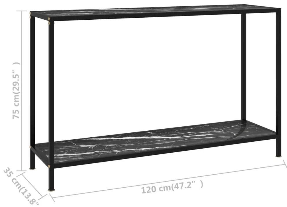 Mesa consola 120x35x75 cm vidro temperado preto