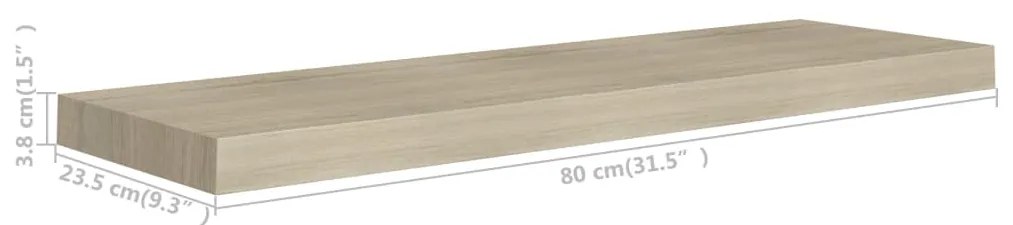Prateleira de parede suspensa 80x23,5x3,8 cm MDF cor carvalho