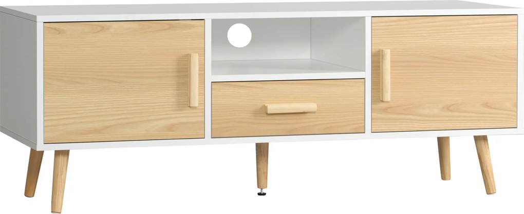 HOMCOM Móvel de TV Escandinavo 120 cm 1 Gaveta 2 Armários Até 46'' 120x37x45,5 cm | Aosom Portugal