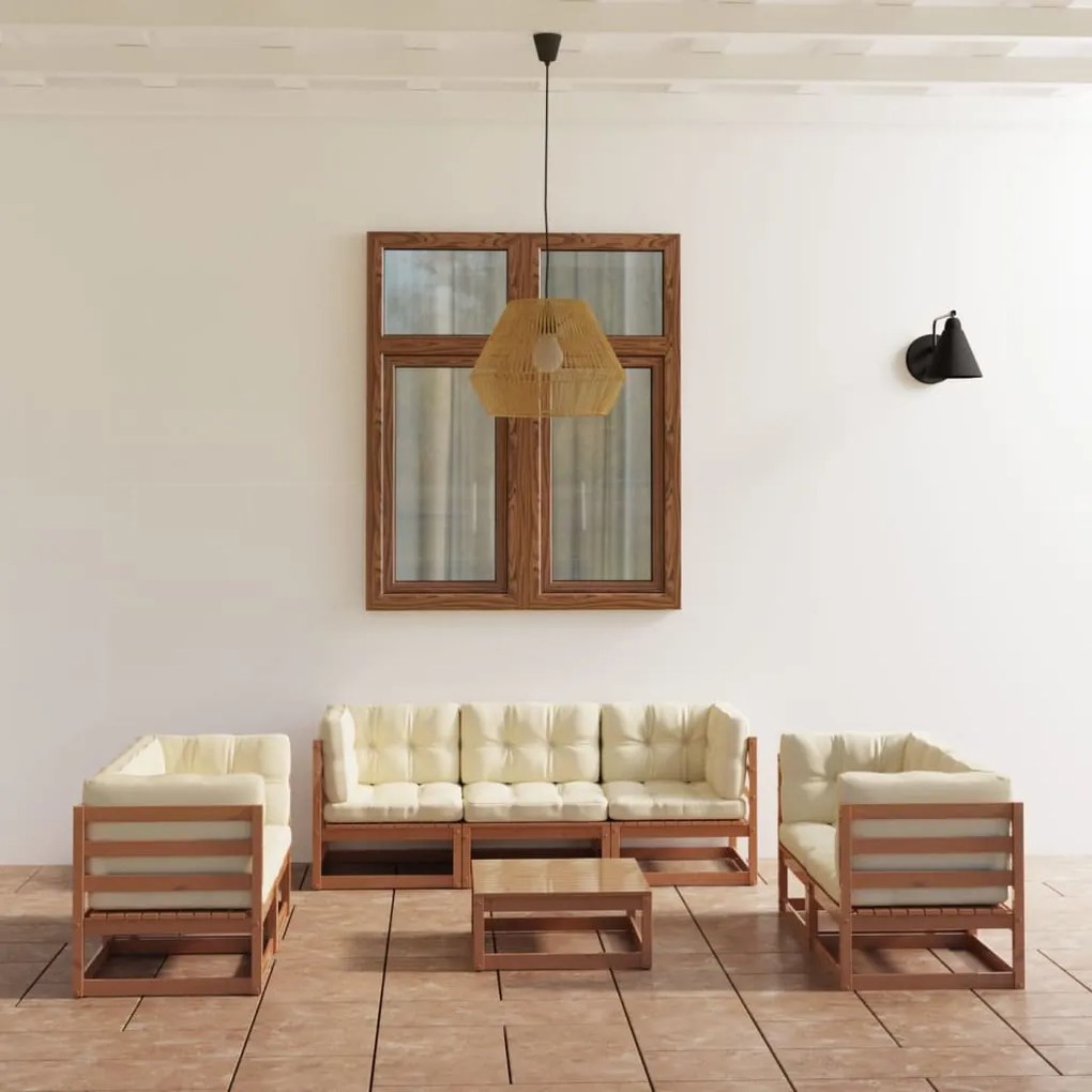 vidaXL 8 pcs conjunto lounge de jardim com almofadões pinho maciço