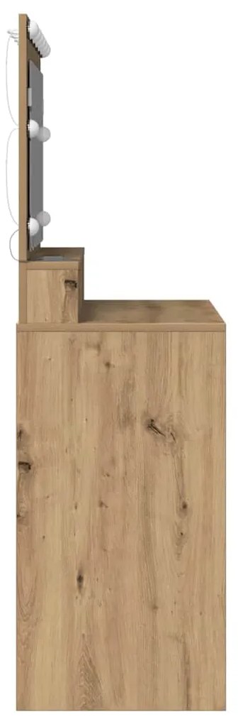 Mesa de Maquilhagem com Luzes LED em Carvalho Artesanal, 100x41x135 cm