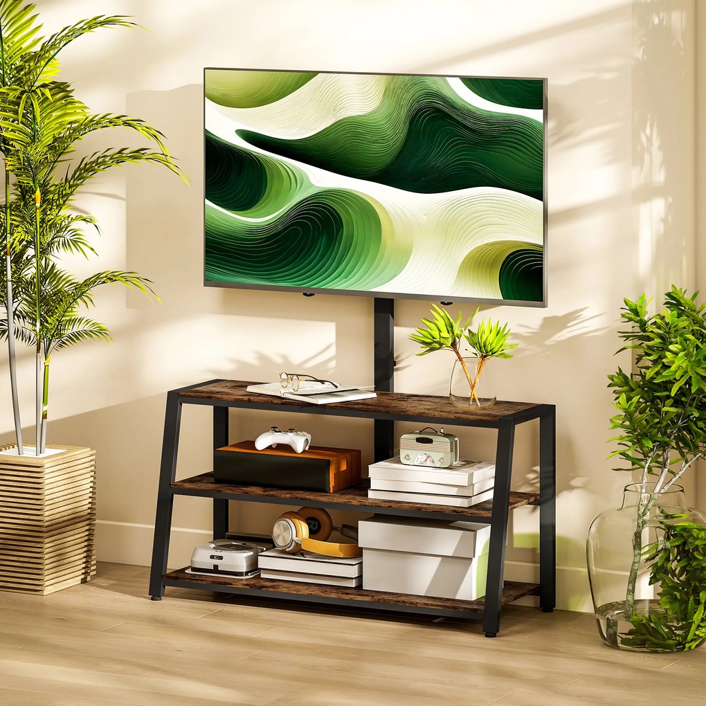 Móvel de TV com Suporte, 108 x 41 x 135 cm, Ângulo Ajustável de 35°, Castanho