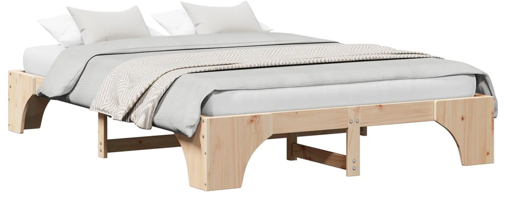Estrutura de Cama Natural Madeira de Pinho Sólido 140 x 200 cm