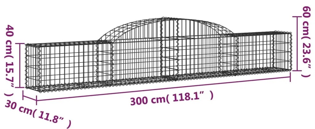 Cestos gabião arqueados 17pcs 300x30x40/60 cm ferro galvanizado