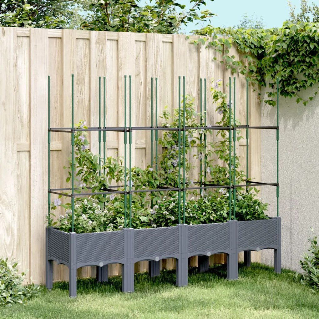 vidaXL Vaso/floreira de jardim c/ treliça 160x40x142,5 cm PP cinzento azul