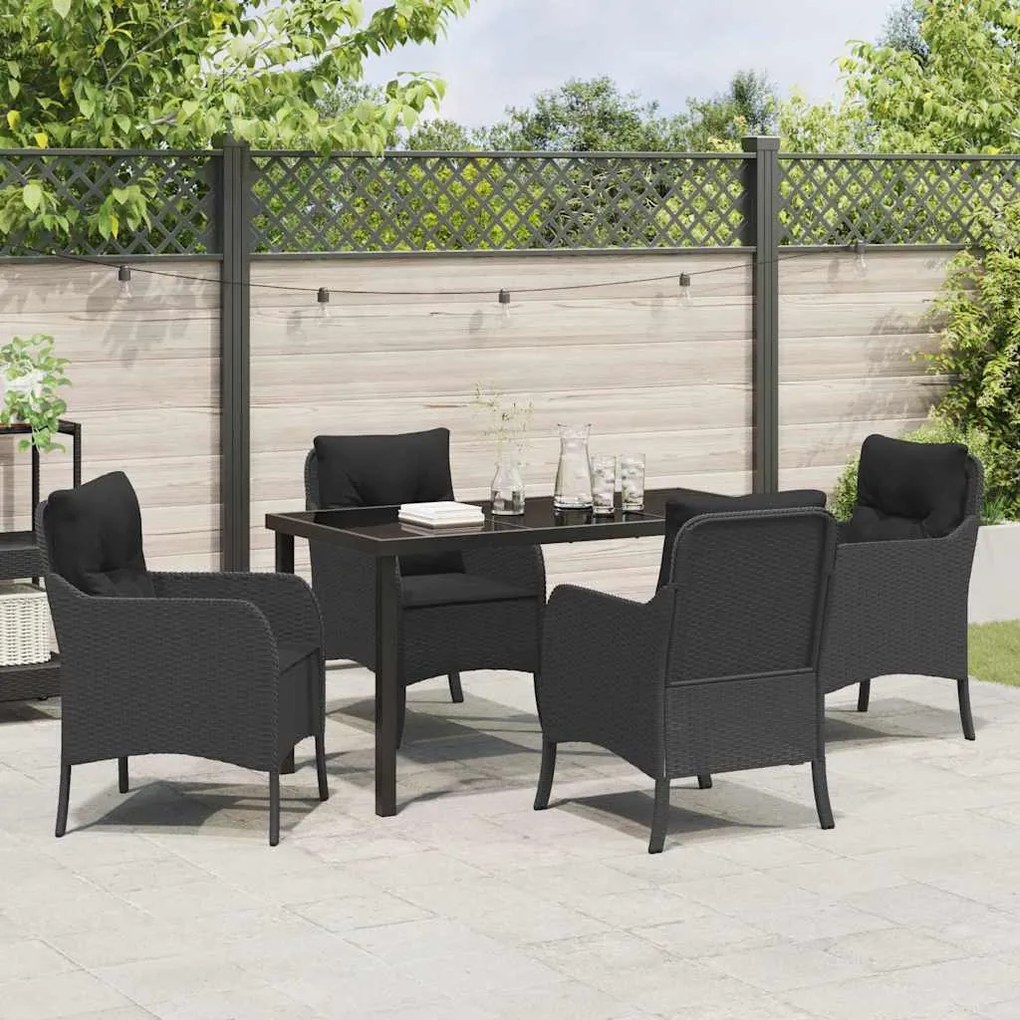 Conjunto de Jantar para Jardim de 5 Peças com Almofadas Pretas de Ratt