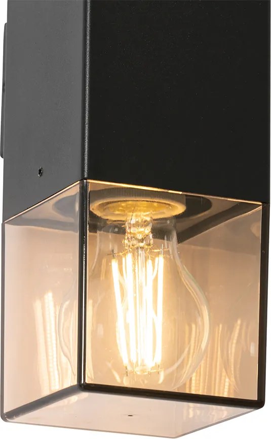 Candeeiro de parede exterior preto com abajur fumê 2-luzes IP44 - Dinamarca