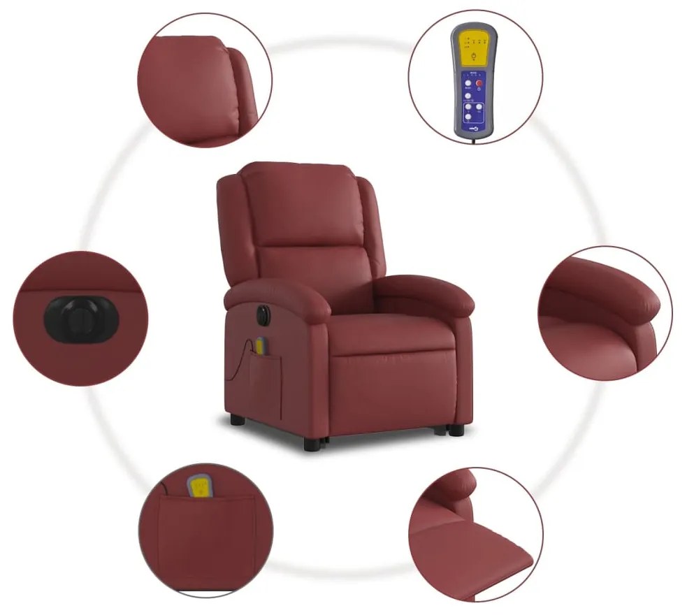 Poltrona reclin. elevatória elétrica couro artif vermelho-tinto