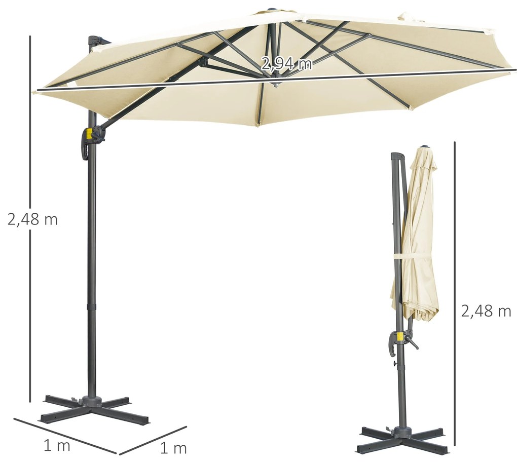 Chapéu de Sol de Jardim de Alumínio Ø293x248cm Chapéu de Sol Excêntric