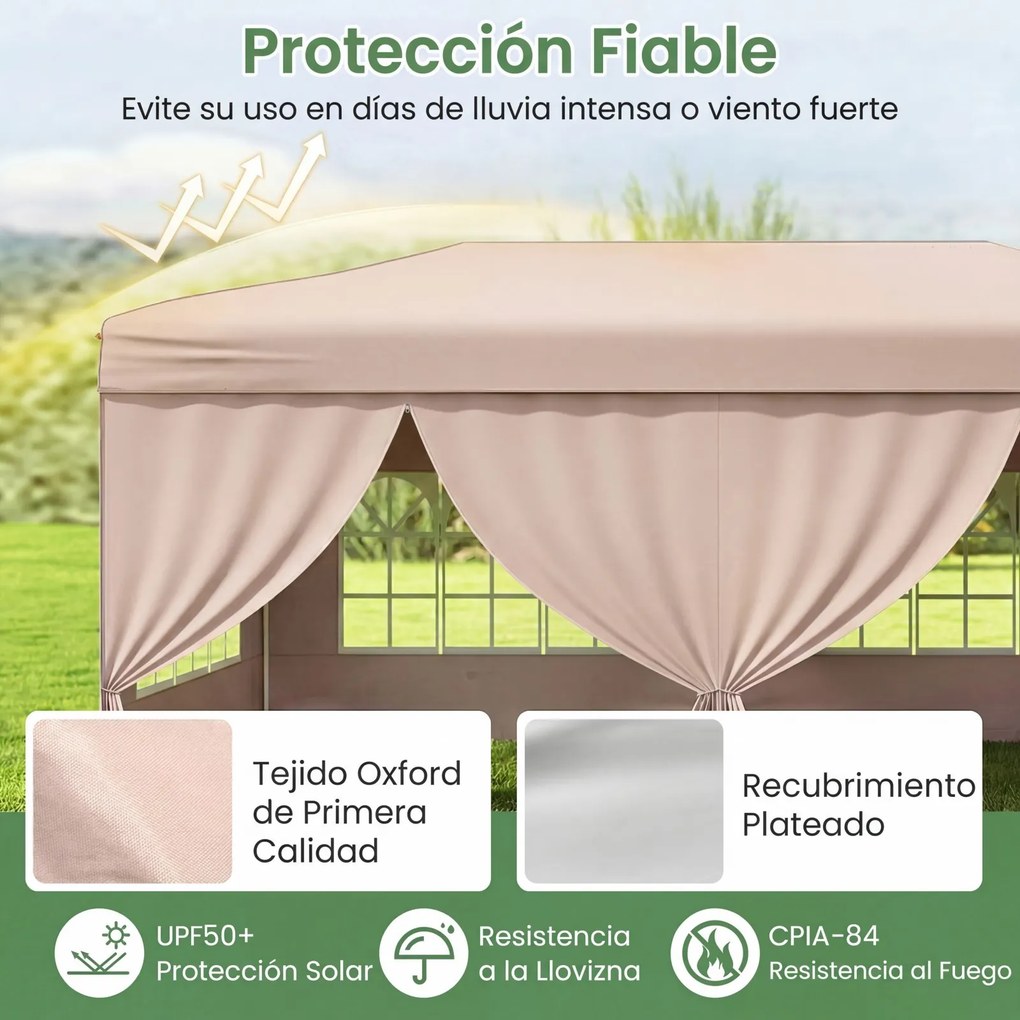 Tenda dobrável com 6 painéis laterais 300 x 600 x 250-270 cm, 6 x Sacos de areia, estrutura metálica, altura ajustável, 10 estacas, 6 cordas, saco com