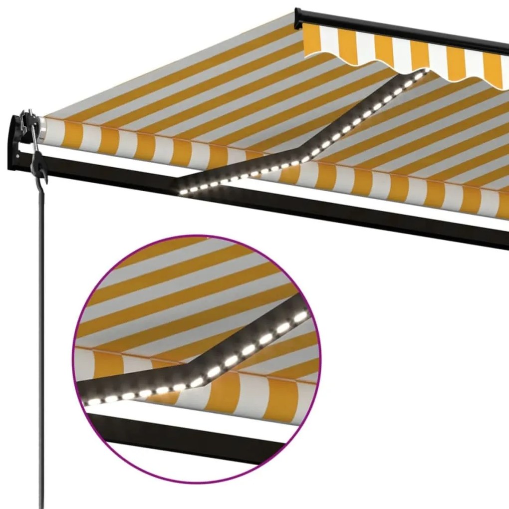 Toldo autom. c/ LED e sensor de vento 350x250 cm amarelo/branco