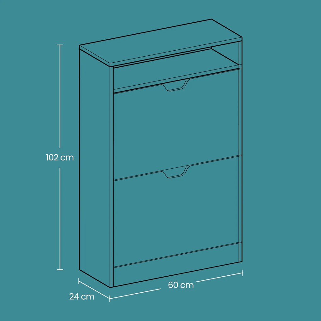 Sapateira com 2 portas, sapateira, prateleira para sapatos 60 x 24 x 102 cm castanho vintage