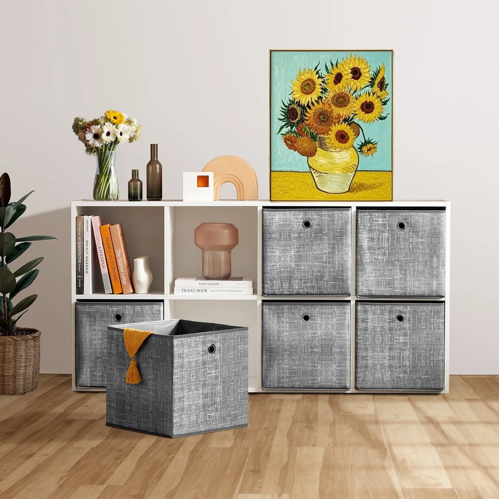 Conjunto de 6 caixas de arrumação dobráveis 30 x 30 x 30 cm Cinzento mosqueado