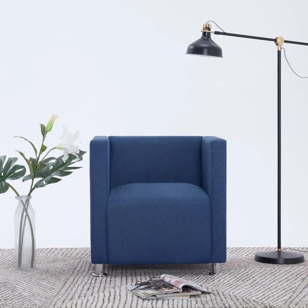 vidaXL Poltrona em forma de cubo tecido azul