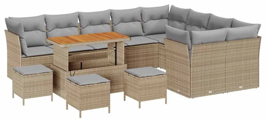 Conjunto de Sofás para Jardim vidaXL com Almofadas Bege Vime Poliéster