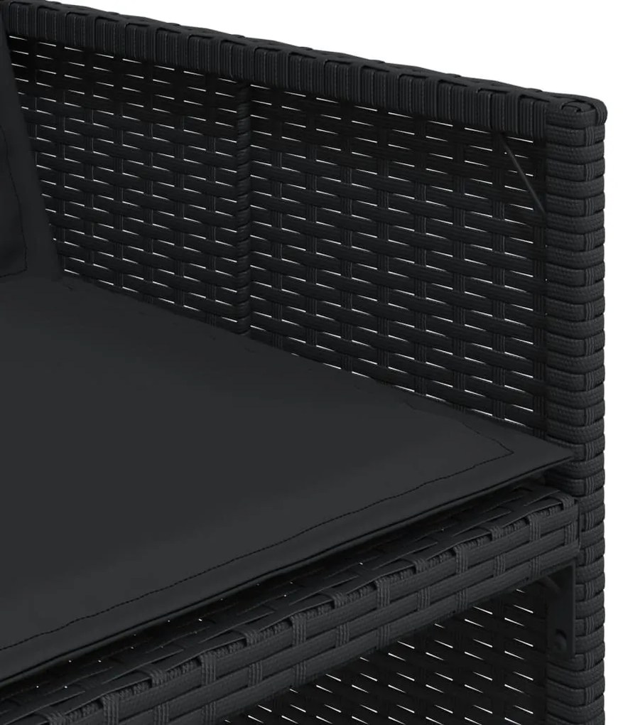 11 pcs conjunto de jantar p/ jardim c/ almofadões vime PE preto