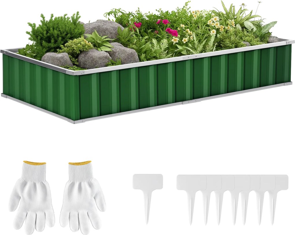 Floreira modular, montagem sem ferramentas, luvas incluídas 174 x 90 x 30 cm, aço galvanizado verde