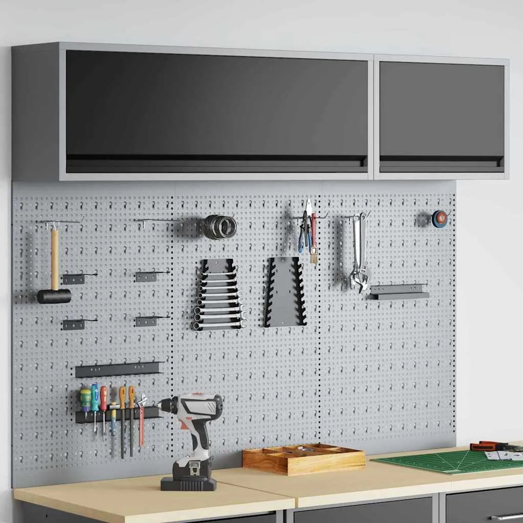 Conjunto de Armário e Painel de Ferramentas vidaXL com 5 Peças Montado na Parede em Metal Preto