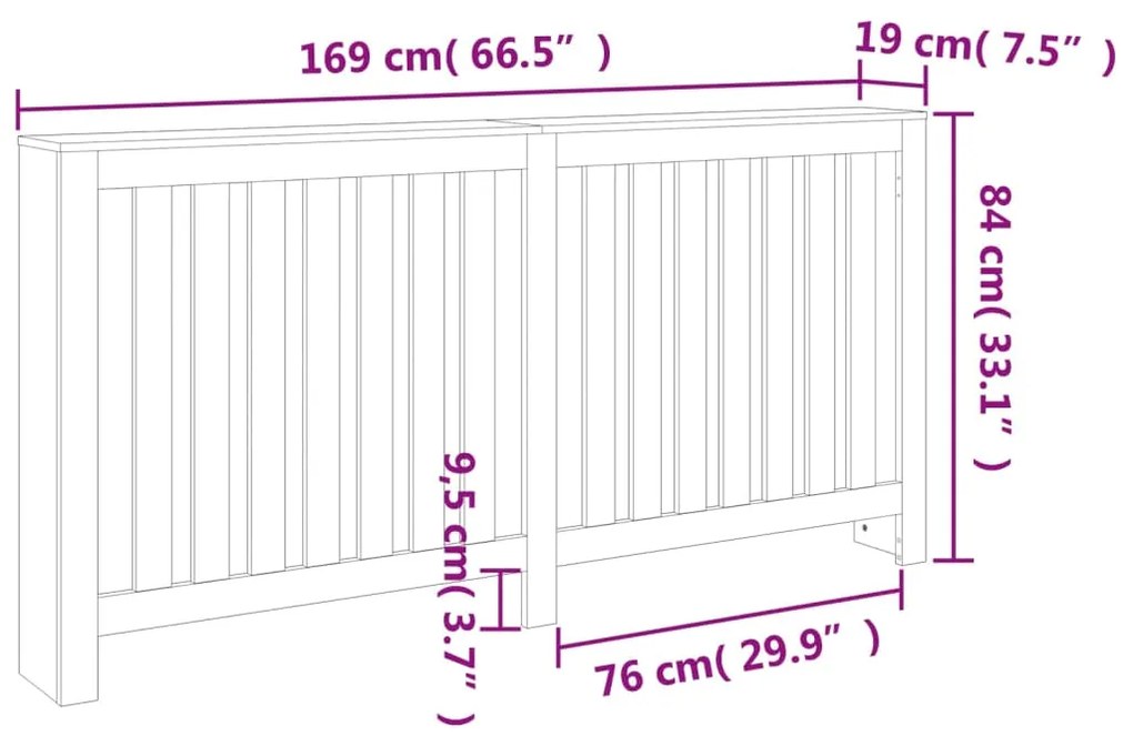Cobertura de radiador 169x19x84 cm pinho maciço castanho cera