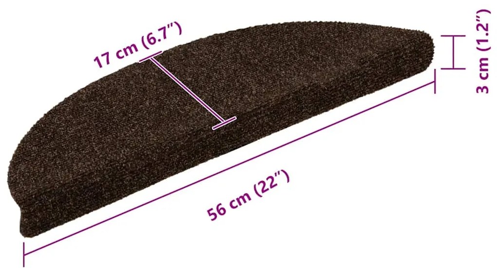 Tapetes escada autoadesivos 10 pcs 56x17x3 cm agulhado castanho