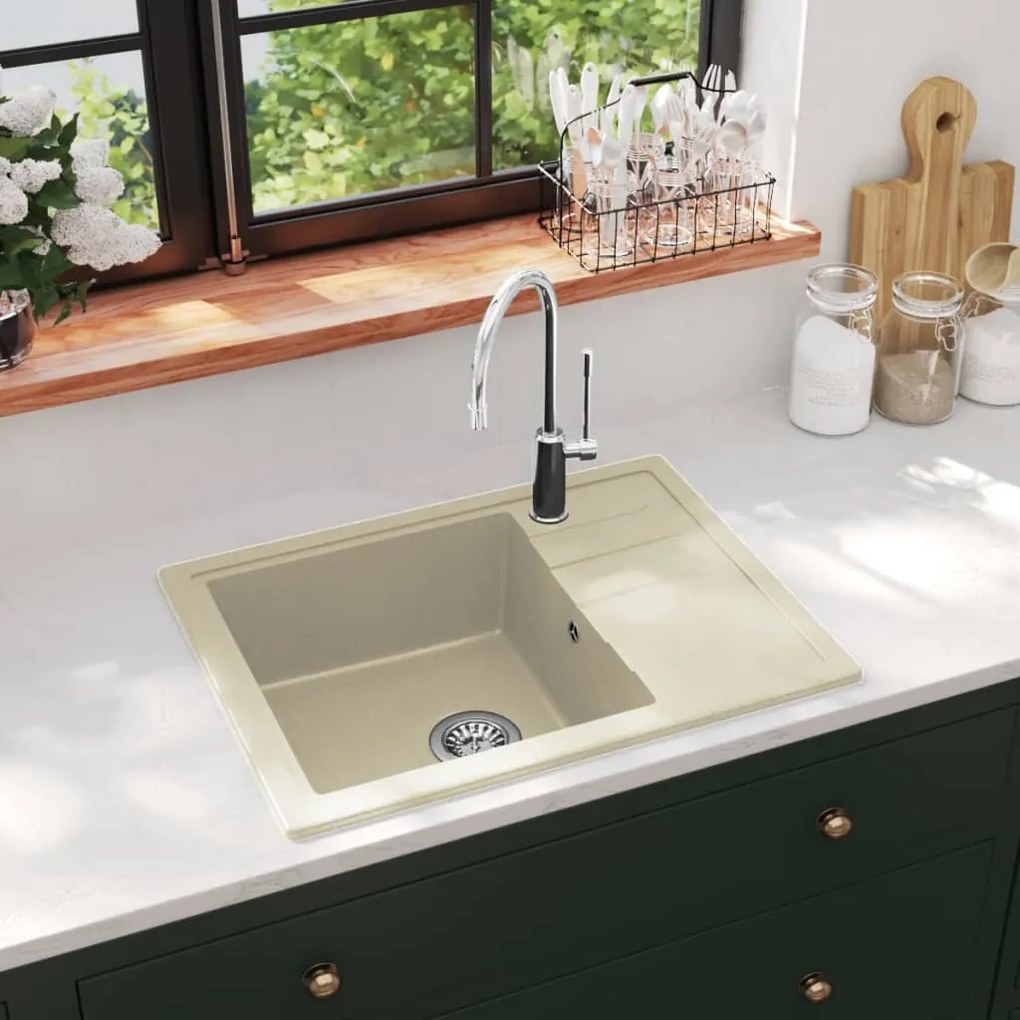 147103 vidaXL Lava-louça cozinha orifício extravasamento oval granito bege
