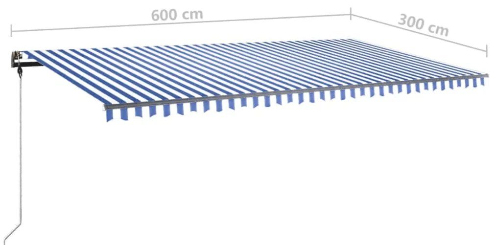 Toldo retrátil manual com LED 600x300 cm azul e branco