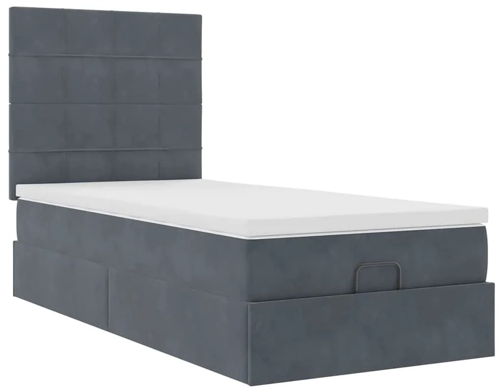 Estrutura cama otomana colchões 90x190cm veludo cinzento escuro
