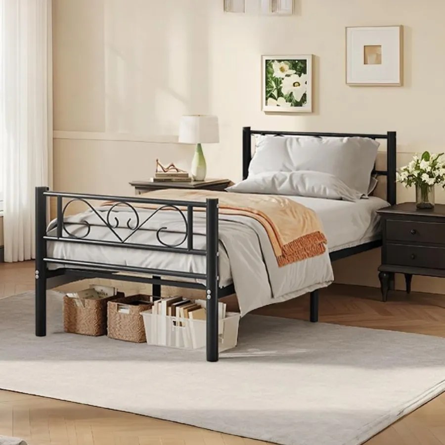 Estrutura de cama individual 90 x 190 cm em Metal (SEM colchão) Preta