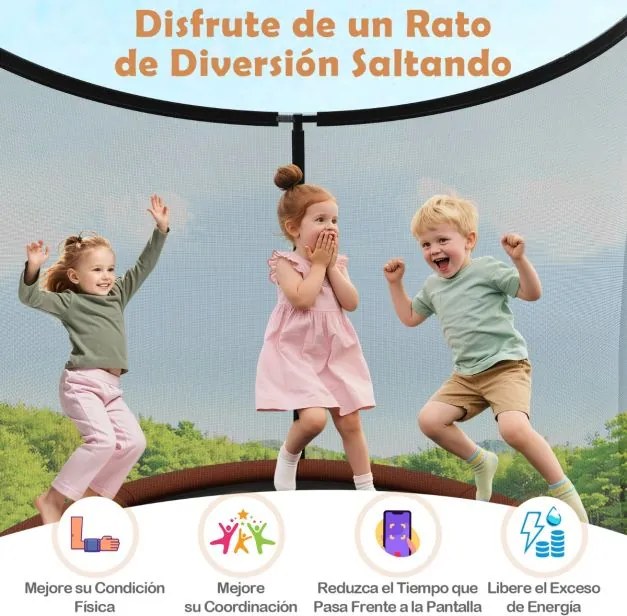 Trampolim exterior 366 cm com rede de segurança, escada e pernas curvas robustas para crianças laranja