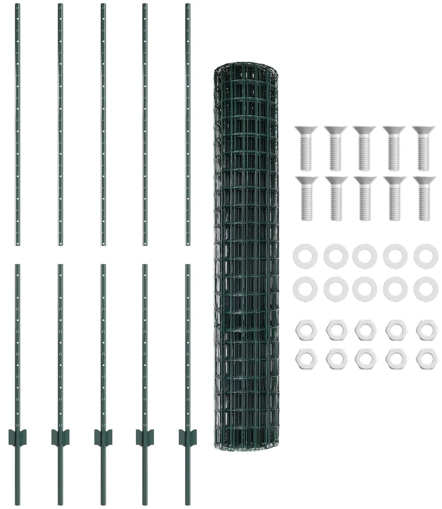 Cerca Euro com 5 Postes Verde 1.6x10 m de Aço